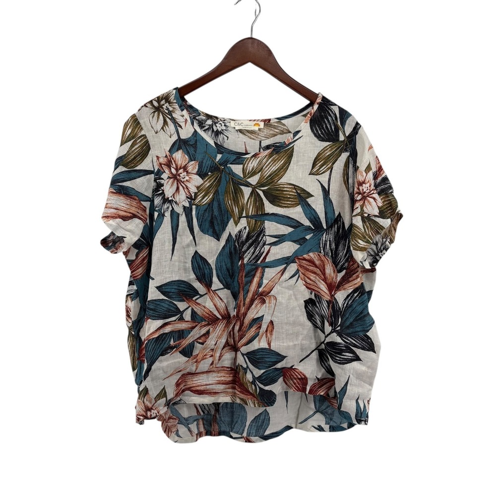 C&C California Linen Tropical Floral Boxy Top Est 2X Boho